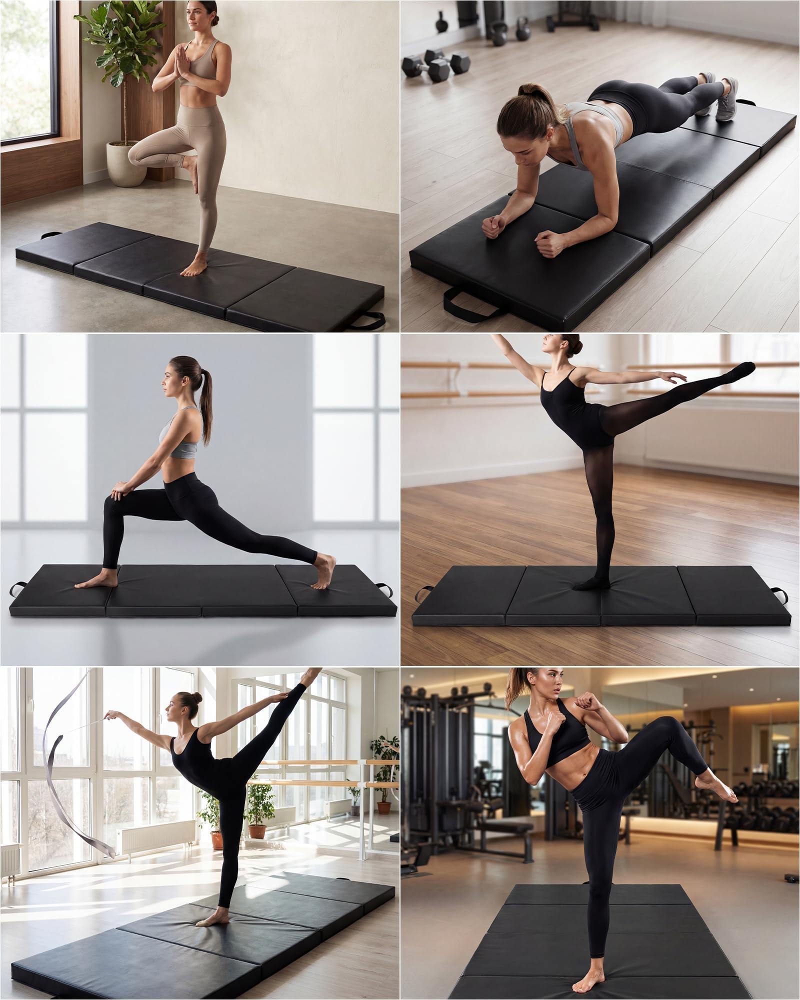 Esterilla plegable para gimnasia (180 x 90 cm, 4 compartimentos), color negro