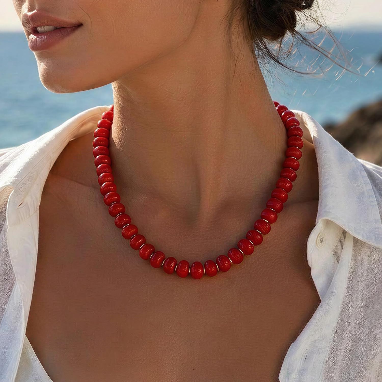Colorful Beaded Statement Necklace for Women, 14mm Chunky Rondelle Beads, Gold Plated Adjustable Chain, Boho Summer Fashion Necklace, Vibrant Multi-Color Candy Beaded Choker Necklace