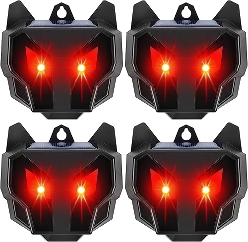 Repelente solar de animales, juego de 4 centinelas disuasorias de animales con luces LED rojas parpadeantes que ahuyentan mapache, ciervo, mofeta,