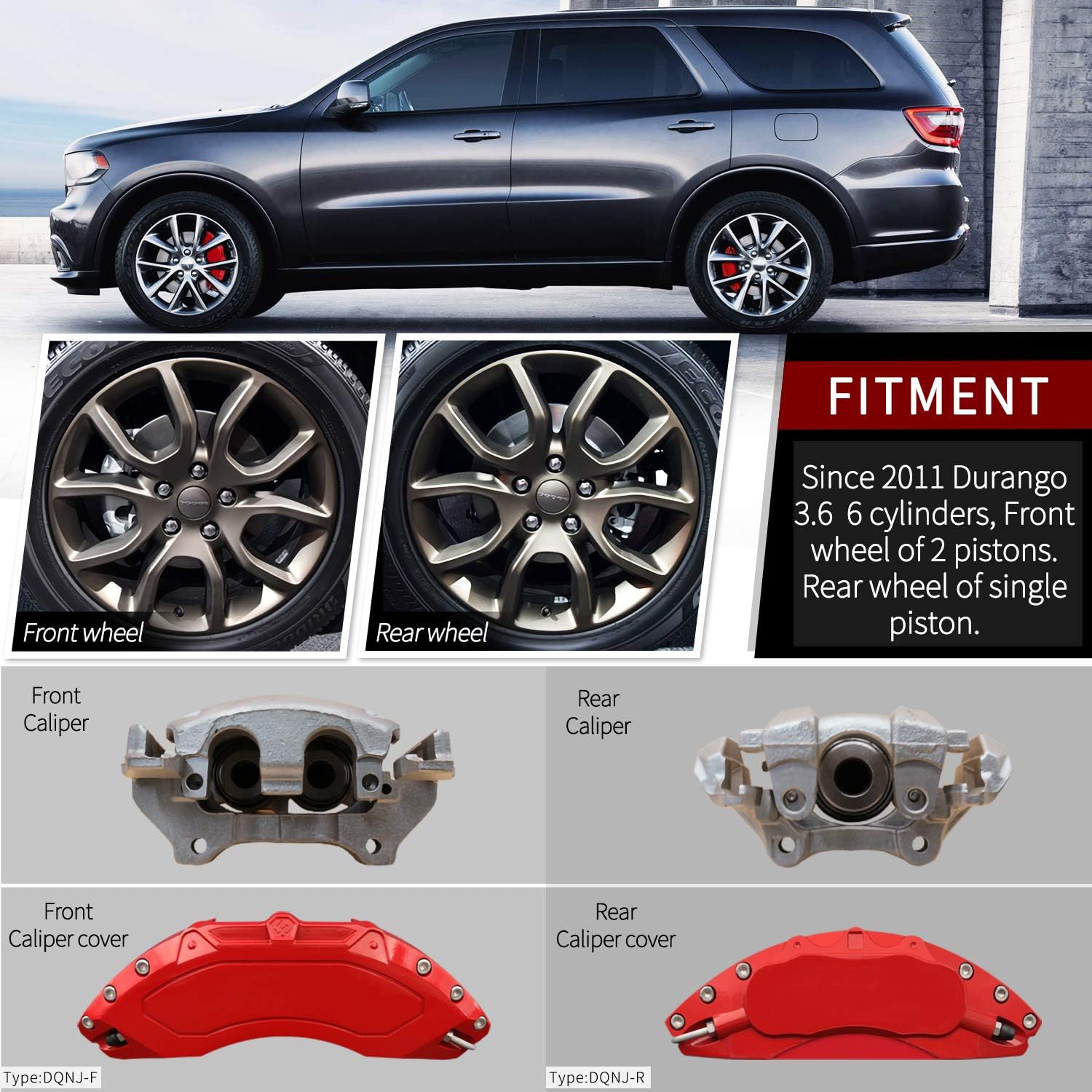 AOOA Aluminum Caliper Covers fits 2011-2020 Dodge Durango 2011-2020 Limited/Citadel/R/T,Jeep Grand Cherokee Limited/Overland/Overland Summit 2011-2016 (set of 4)