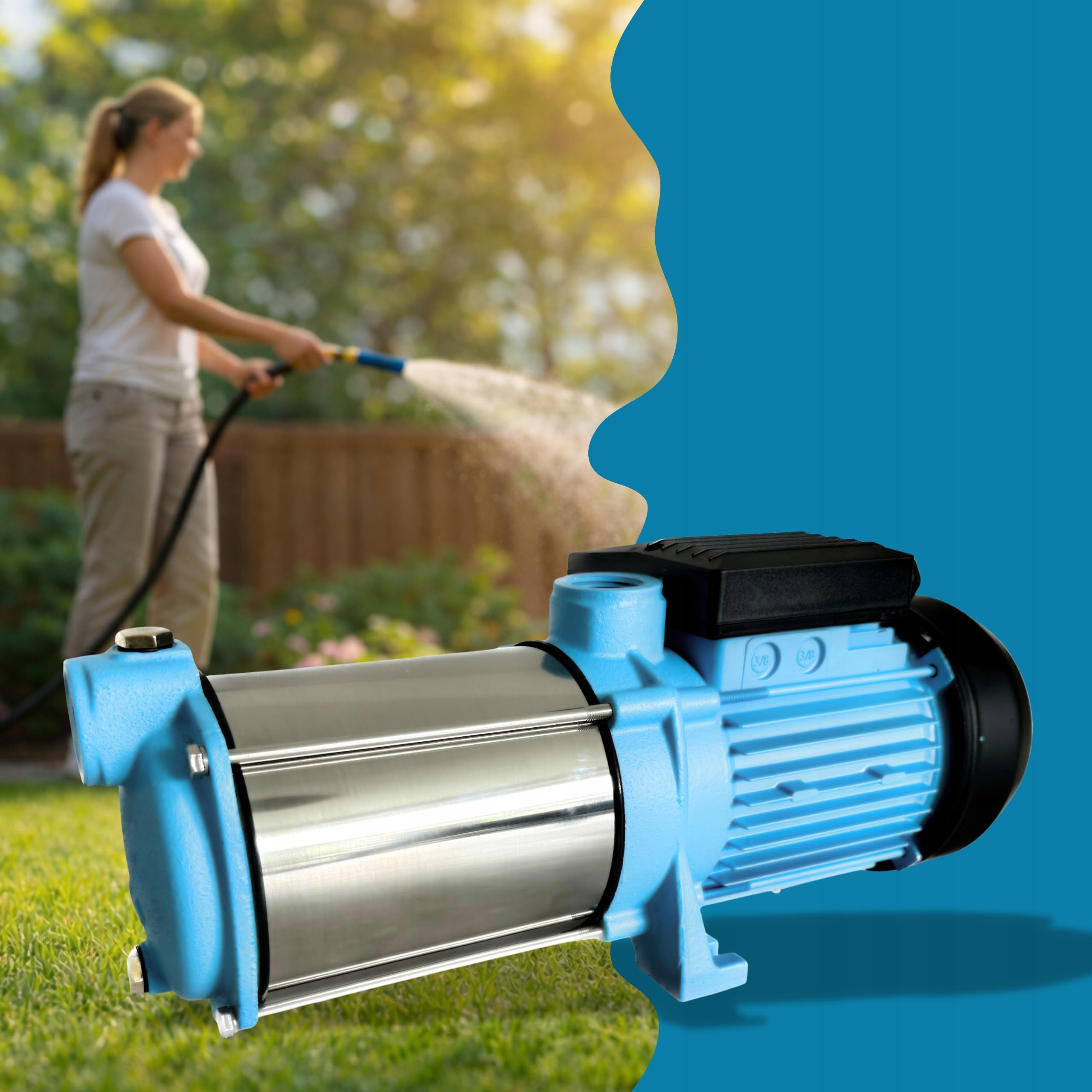 Pompe à Eau MAX-H 1300 1300W 6000 l/h Hauteur 55 m Pompe de Surface Multicellulaire Auto-amorçante 5 TURBINES INOX Jardin Arrosage