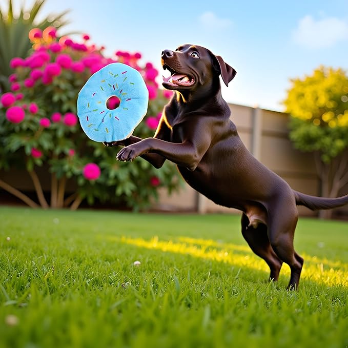 2 Juguetes de Peluche con Sonido en Forma de Dona Azul para Perros miniatura 3