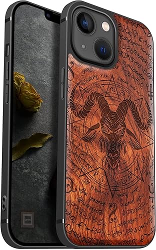 Carveit Funda magnética de madera para iPhone 13 Mini madera natural y TPU suave negro a prueba de golpes, funda de madera única y elegante