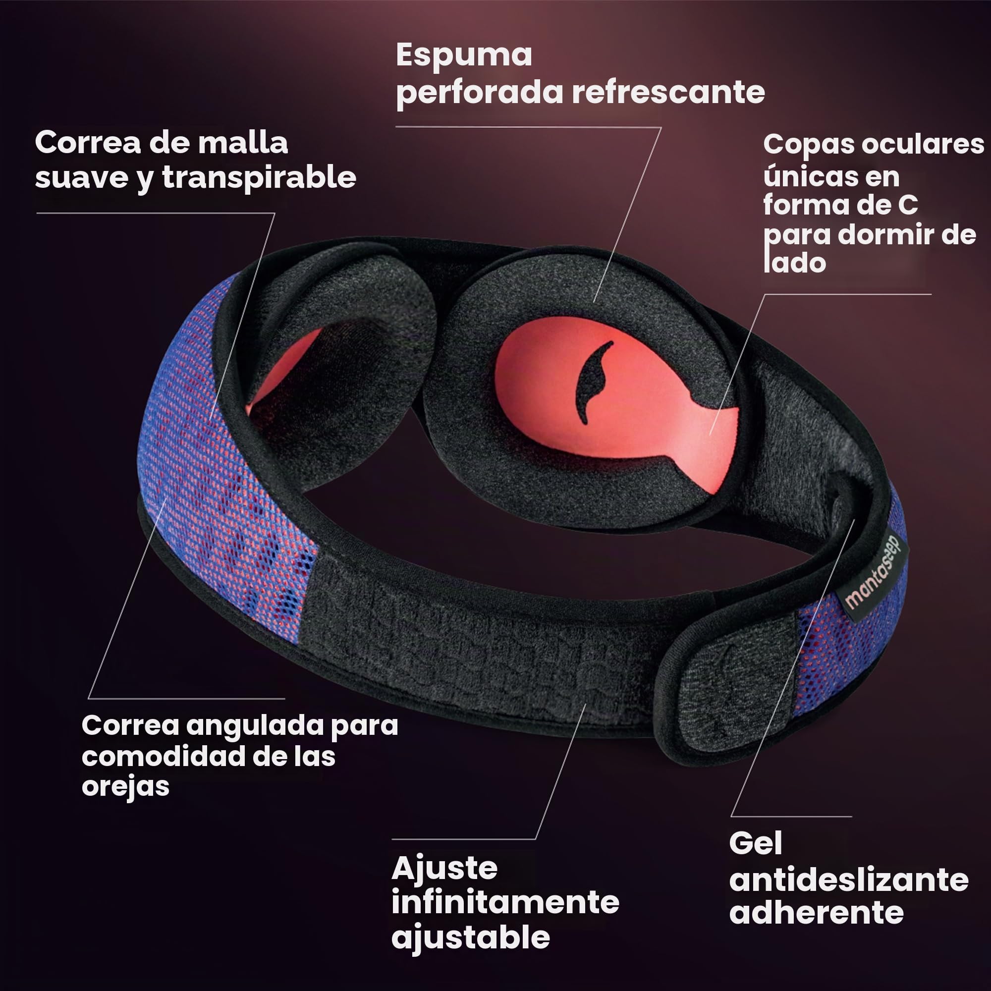 Manta Pro Sleep Mask - Antifaz para dormir 100% con bloqueo de luz para dormir de lado, transpirable y cómoda para dormir, viajar, siesta, trabajo por turnos