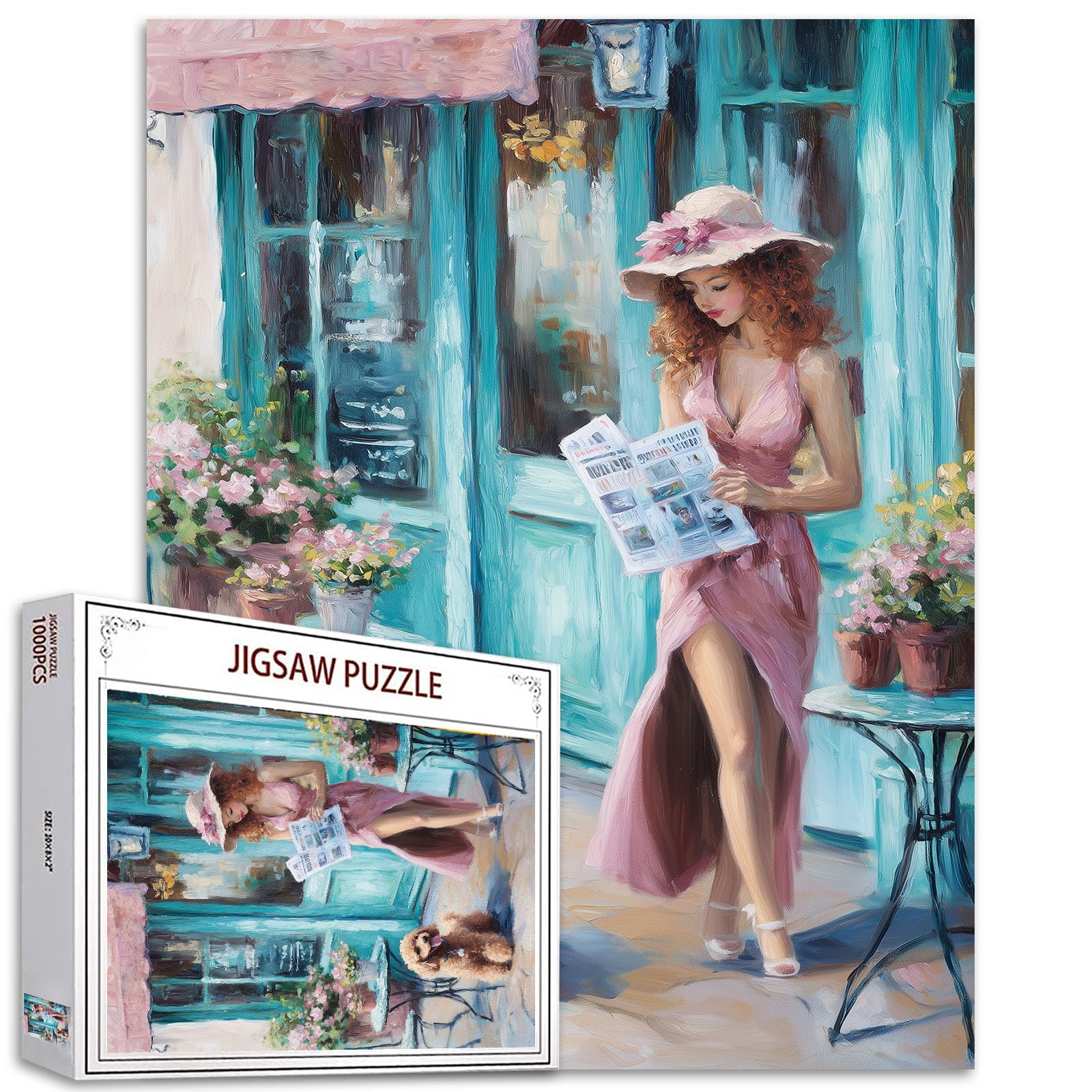 Impressionism 1000 Piece Puzzles for Adults Elegant Woman with Blonde Hair Jigsaw Puzzle for Adults 1000 Pieces,Girl and Dog Puzzles Art Family Game,Adult Puzzle for Lovers Gifts