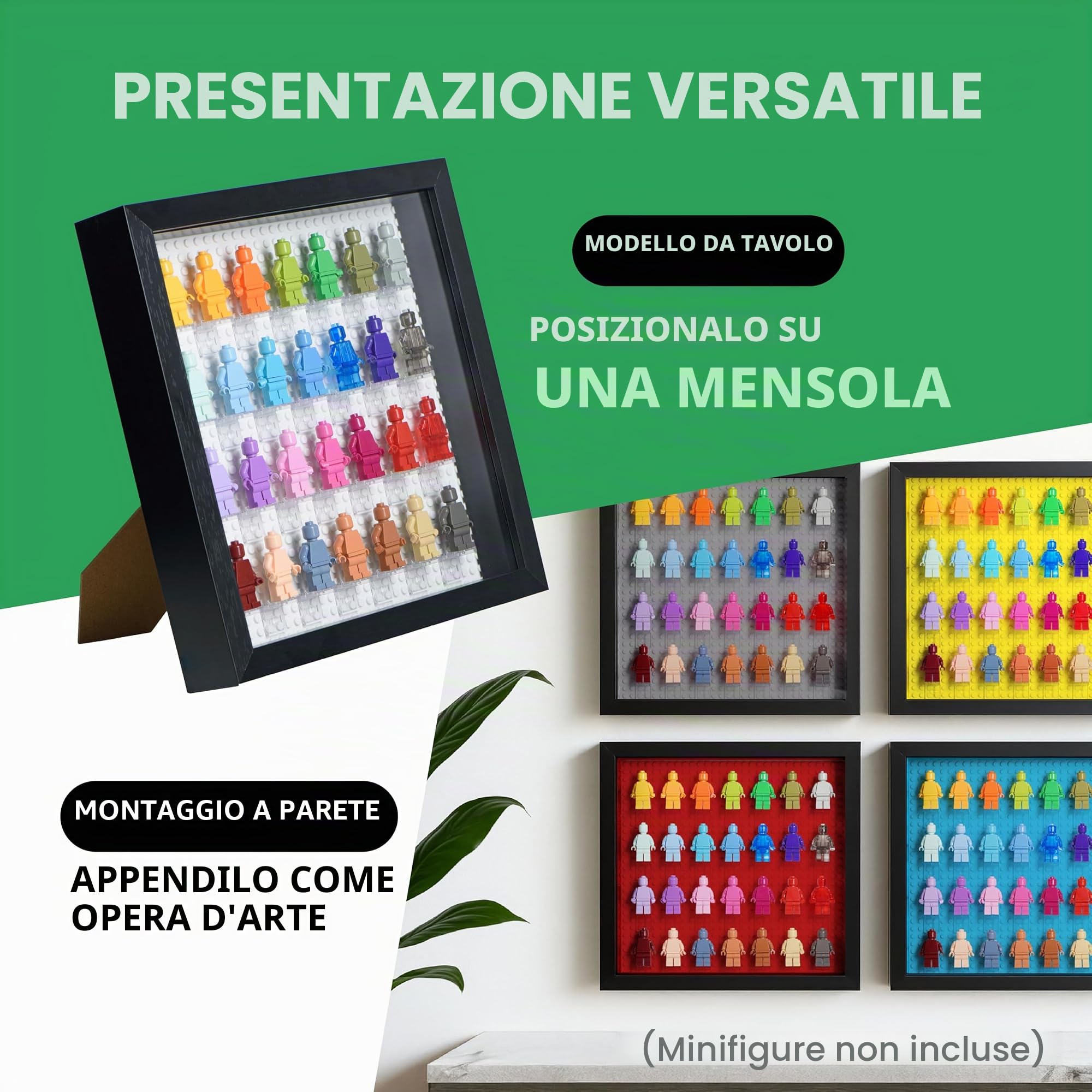 Tapeera Espositore da Parete Compatibile con Minifigure Lego – Espositore Minifigures – Vetrina Espositiva per Collezionismo – Vetrina da Parete o da Tavolo – Base Bianca – Contiene 28 Minifigure