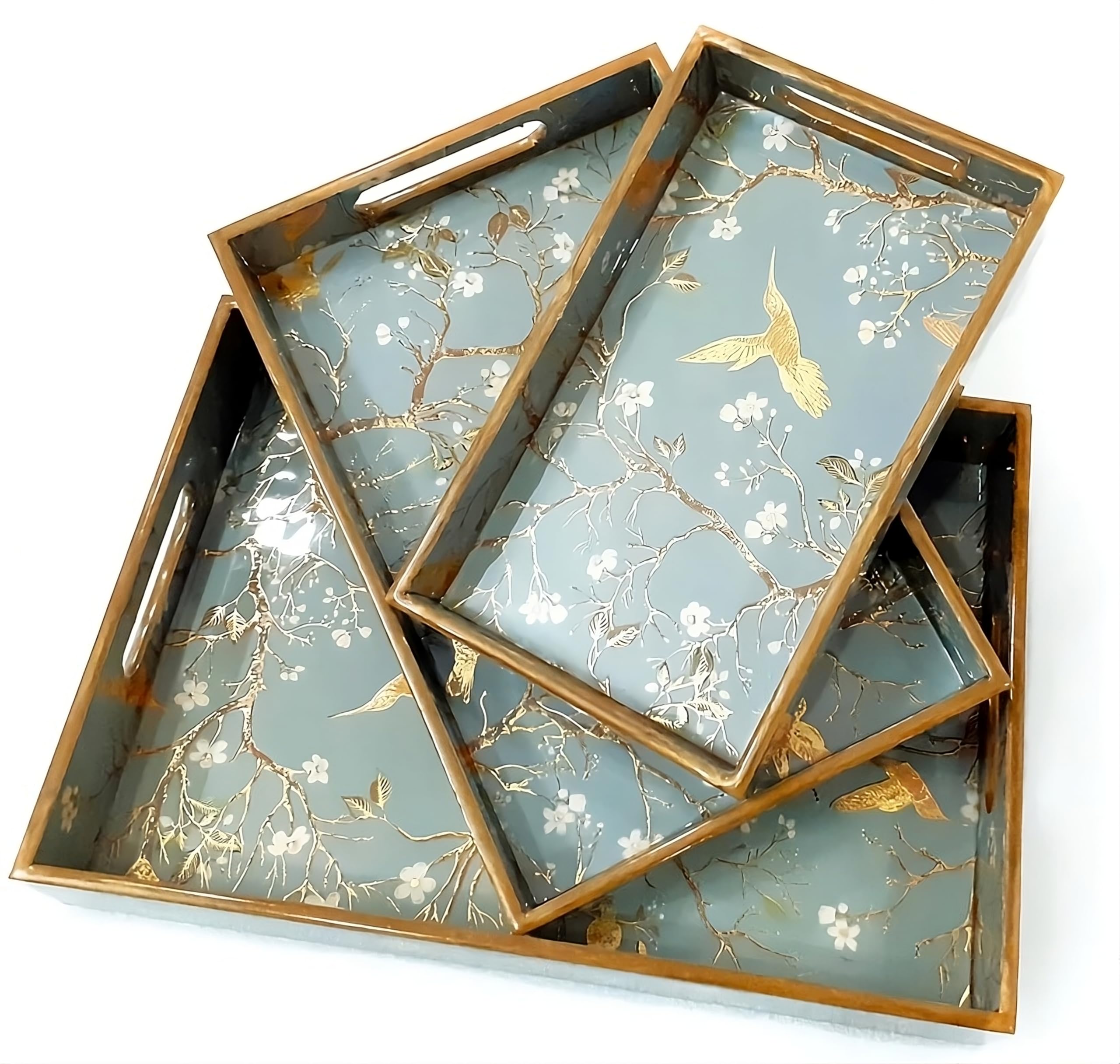 MDF Wooden Tray, Collectible Trays, Hand Crafted Serving Trays For Breakfast, Rectangular Dining Table Trays For Any Occasion Small, Medium,Large Decorative (Set Of 3)