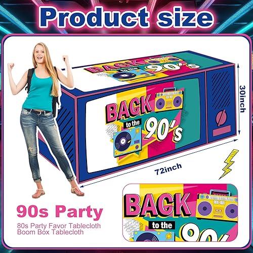 Miniatura 2 de Oudain Mantel rectangular de poliéster de 6.0 ft con temática de los años 90, 72 x 30 pulgadas, estilo nostalgia, tela lavable de poliéster para