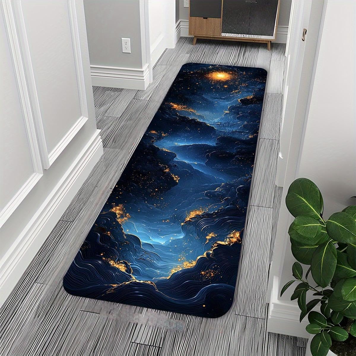 SMXVRC Cosmic Star River Runner Rug, 160x210cm, 3D Visual Illusion Outer Space Entryway Carpet, Machine Washable Shed Resistant Durable Carpets, Absorbent Washable Non-Skid Rug for Hallway