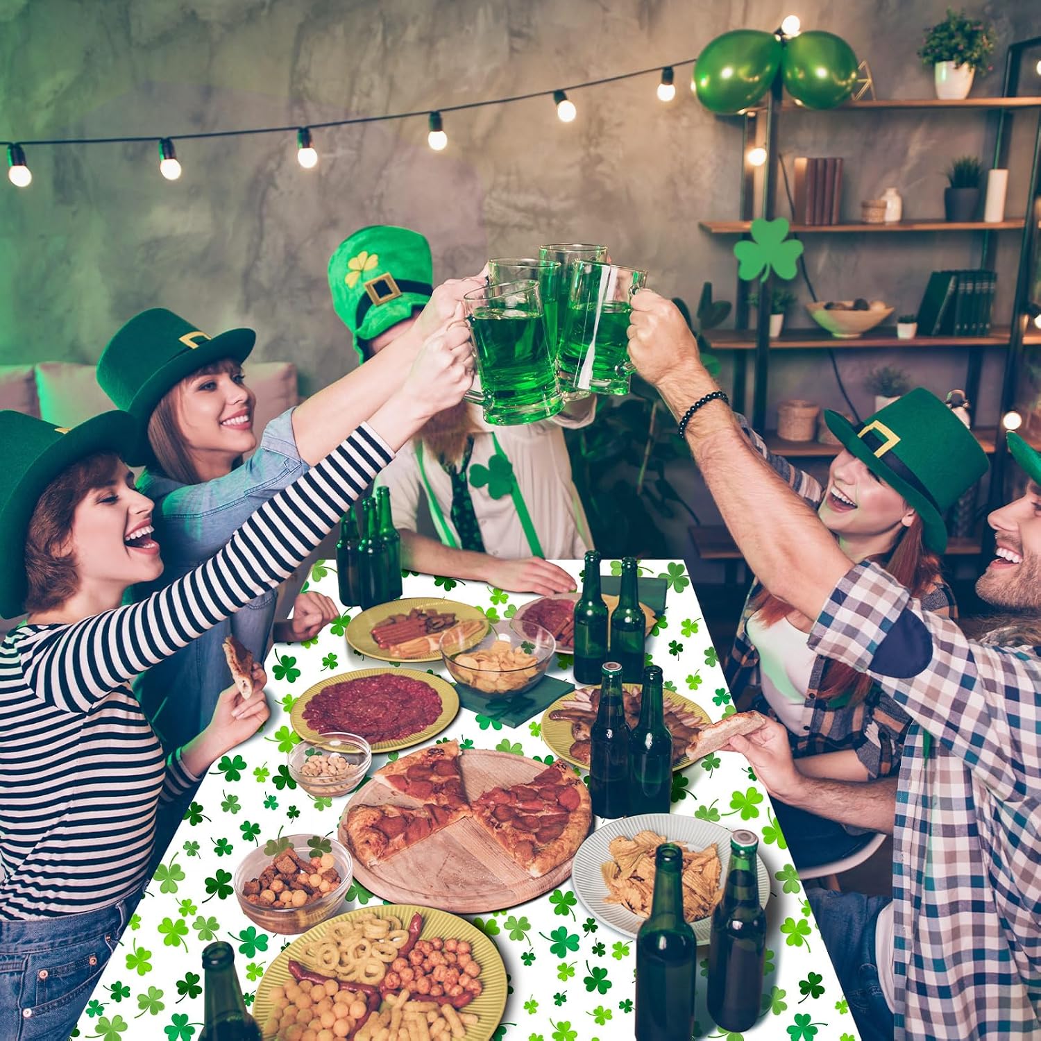 Batiyeer 12 Pack St Patrick's Day Tablecloth 54'' x 108'' Inch Disposable Plastic Tablecloth Irish Lucky Green Shamrock Clover Rectangle Table Cloth for Dining Room Party Picnic Decorations Supplies image 5