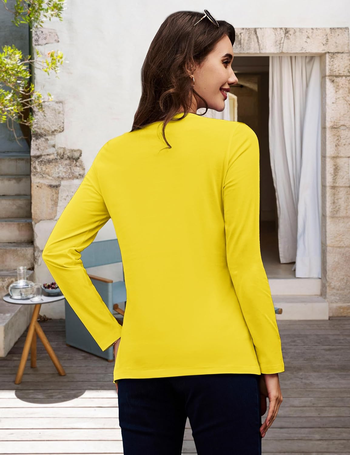 MAGCOMSEN Women's Long Sleeve Shirts V Neck Cotton Basic Tee Soft Breathable Casual Tops Cassic-Fit T-Shirt - Image 6