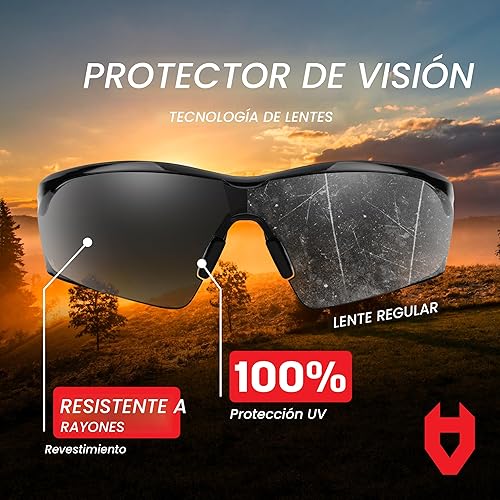 Miniatura 4 de NoCry Gafas de sol de seguridad para el trabajo y los deportes con lentes envolventes tintadas verdes resistentes a los arañazos y agarres