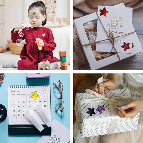 Miniatura 7 de Paquete de 500 calcomanías de estrella con purpurina, calcomanías de estrella pequeña de 1 pulgada, calcomanías de estrellas brillantes para