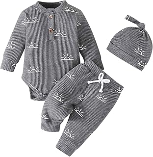 Children's Clothing Boys Toddler Boys Girls Long Sleeve Cartoon Prints Romper Plain Trousers Hat Outfits Set for Children Clothing Baby Clothing Set Girls