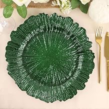 Efavormart 13" Charger Plates - Set of 12 - Hunter Green Acrylic Disposable Chargers with Reef Design, Stackable & Durable - Ideal for Rustic Weddings, Outdoor Events, Holiday Tablescapes