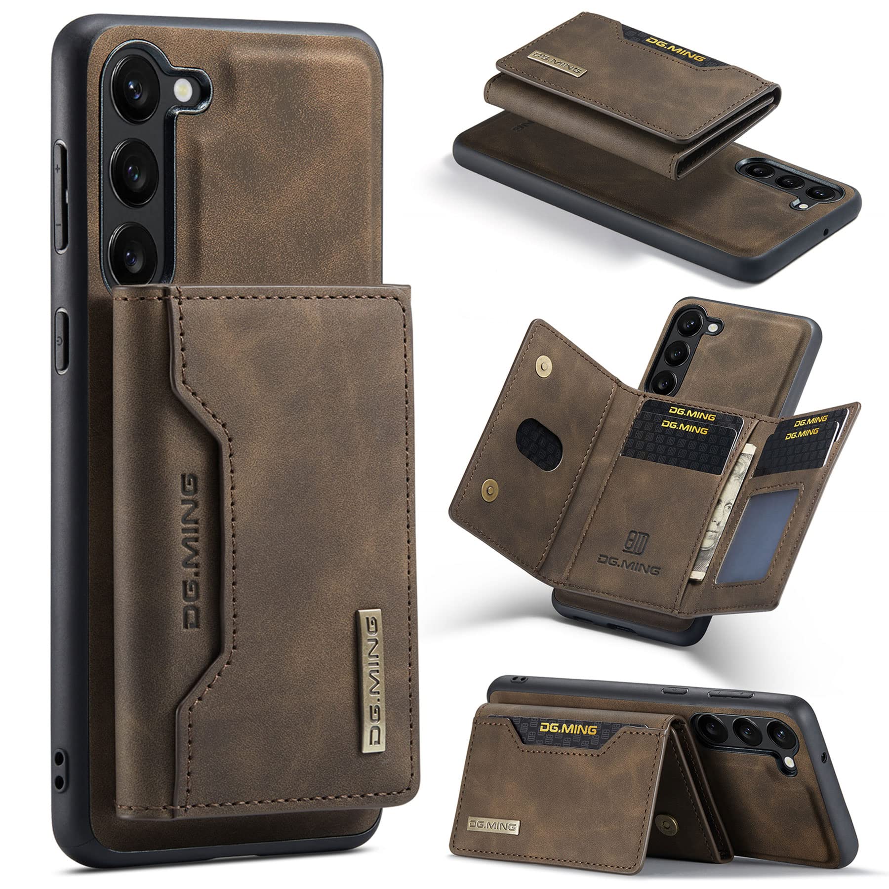 Funda Samsung S22 de piel antirrobo con tarjetero extraíble color caqui 7