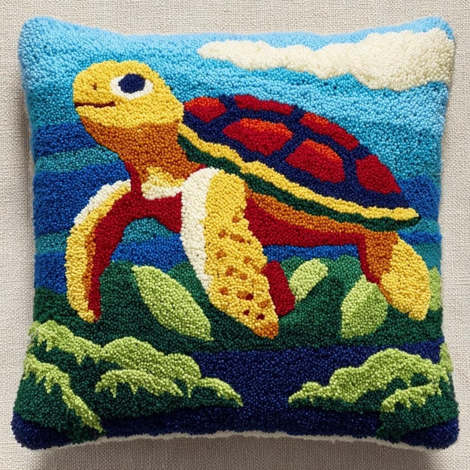 WallustrioaW Latch Hook Pillow Case Kits,Cute sea Turtle