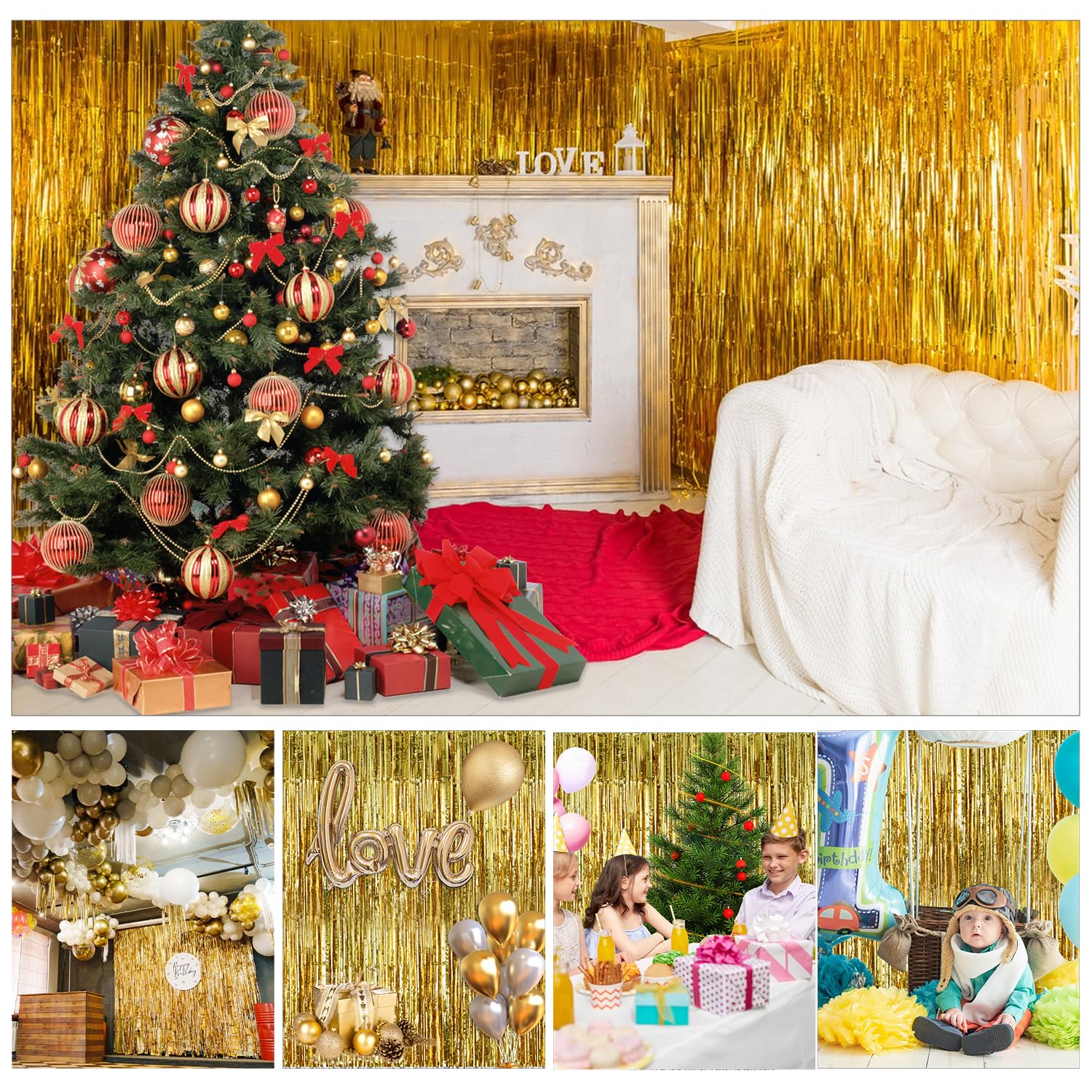 5 sztuk lamety, złote, błyszczące, foliowe, zasłony, 1 x 2 m, brokatowa zasłona, lameta, brokatowa, na choinkę, urodziny, festiwale, imprezę, dekoracja sceniczna