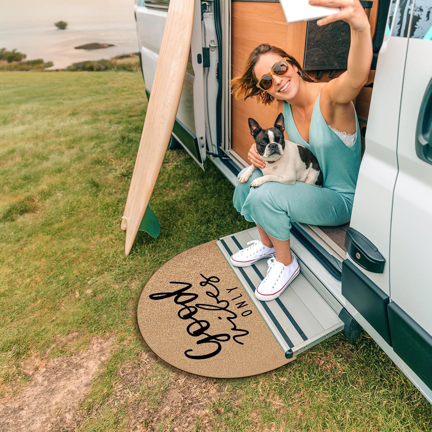 Mingnei Funny Good Vibes Only Inspirational Coco Coir Half Circle Door Mat for Home House Entrance, Motivational Positive Affirmations Floor Mats for Outdoor Outside Entryway 30x17 Welcome Mat