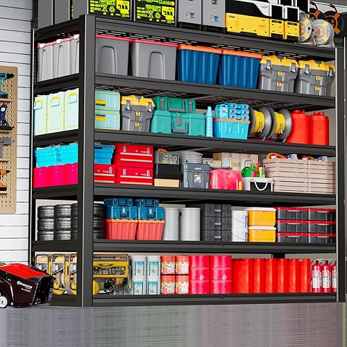 Miniatura 7 de Estantería de garaje resistente de 7 niveles, estantes de almacenamiento profundos de 65 pulgadas de ancho, estantes de garaje de metal negro,