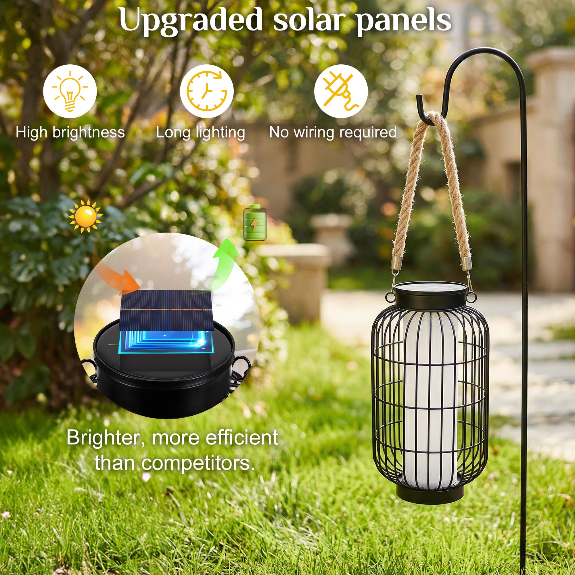 Lanterne solari più grandi per esterni, lanterna solare rustica, doppia ricarica (USB/solare), impermeabile IP44, in metallo, decorativa, da appendere o da tavolo, per cortile, patio, giardino