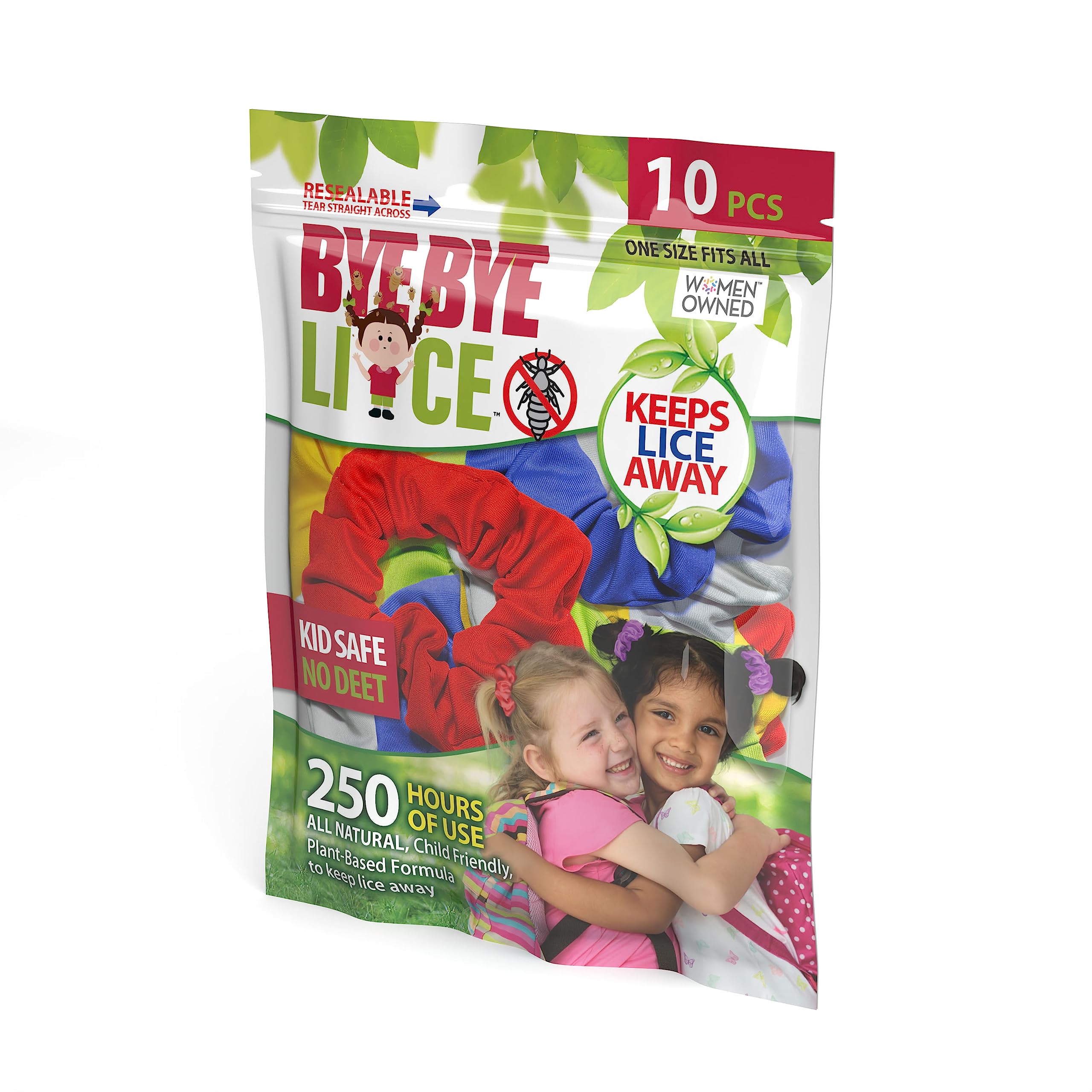 Lice Hair Scrunchies - 10 Pack for Adults & Kids - Unisex | Red Yellow White Green Blue