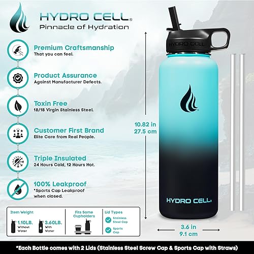 Miniatura 4 de HYDRO CELL Botella de agua aislada de acero inoxidable con pajilla, para bebidas frías y calientes, termo deportivo de metal con tapa de rosca y