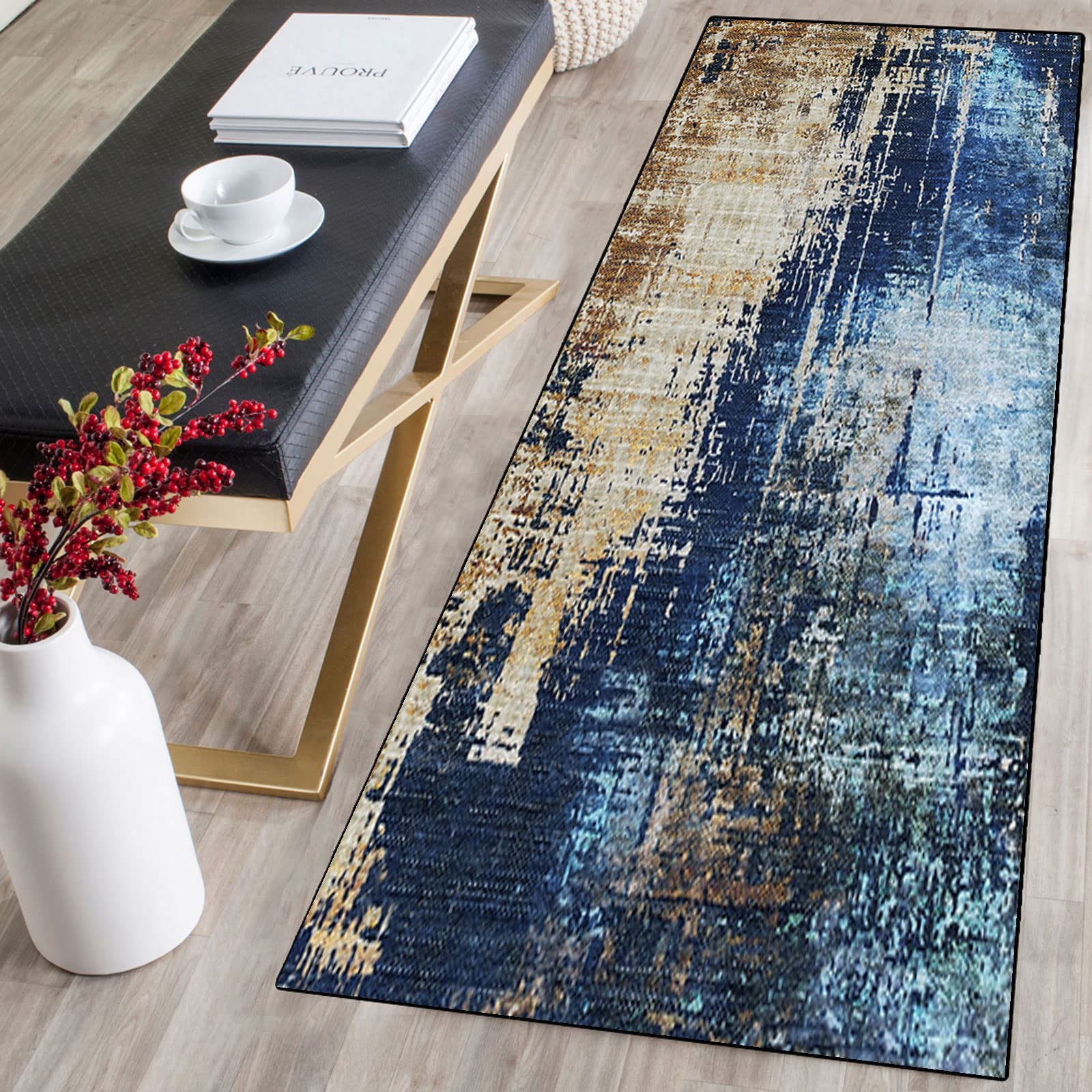 Teppichläufer Modern Küchenläufer Niederflor Flurläufer,Bunter Modern Geometrisch rutschfest Waschbar,für Korridor,Schlafzimmer,Innen Wohnzimmer,Küche - Anpassbar