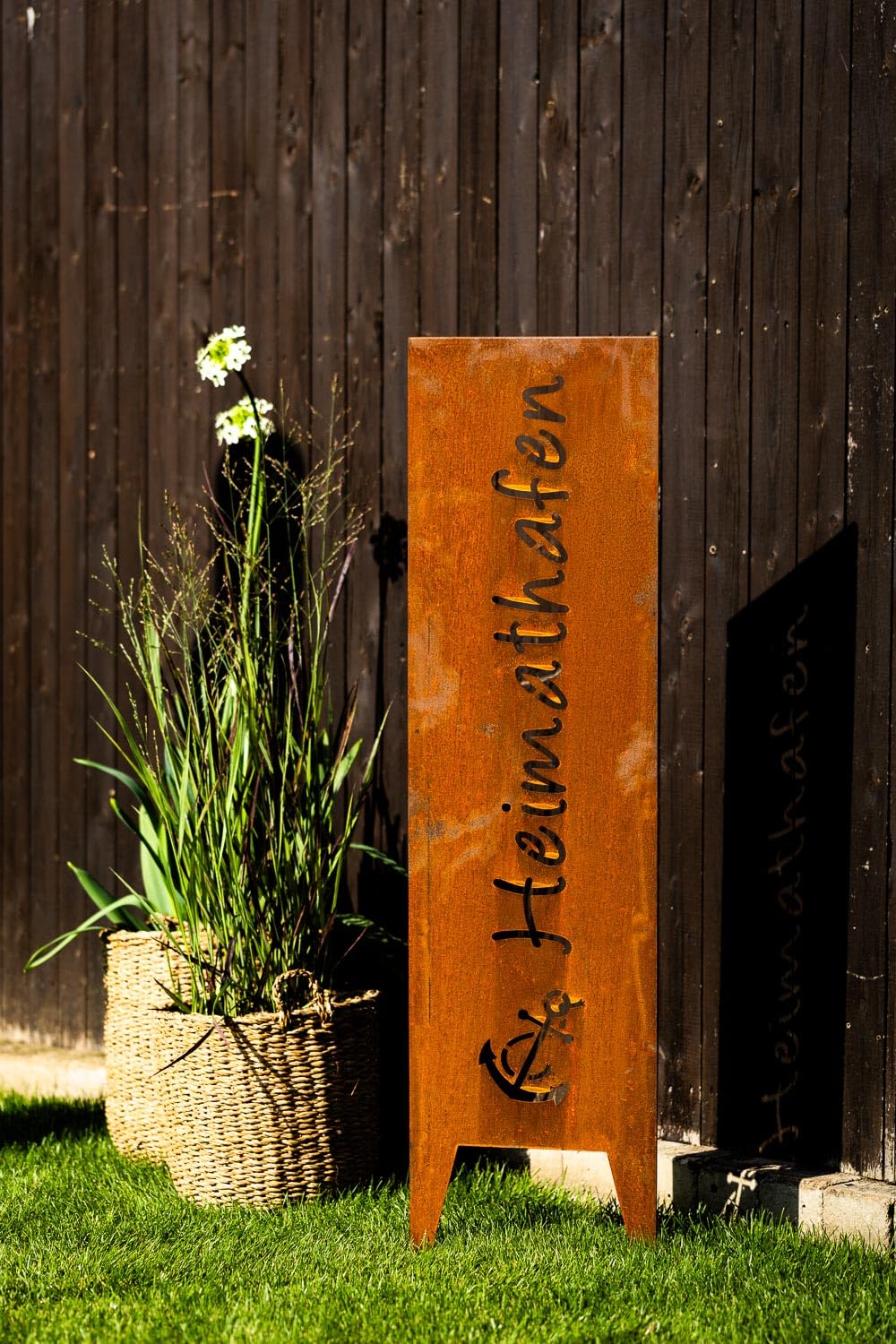 Bornhöft Gartenschild Sichtschutz Edelrost 'Heimathafen' 116 cm x 2 cm Metall Rustikal Bodenmontage