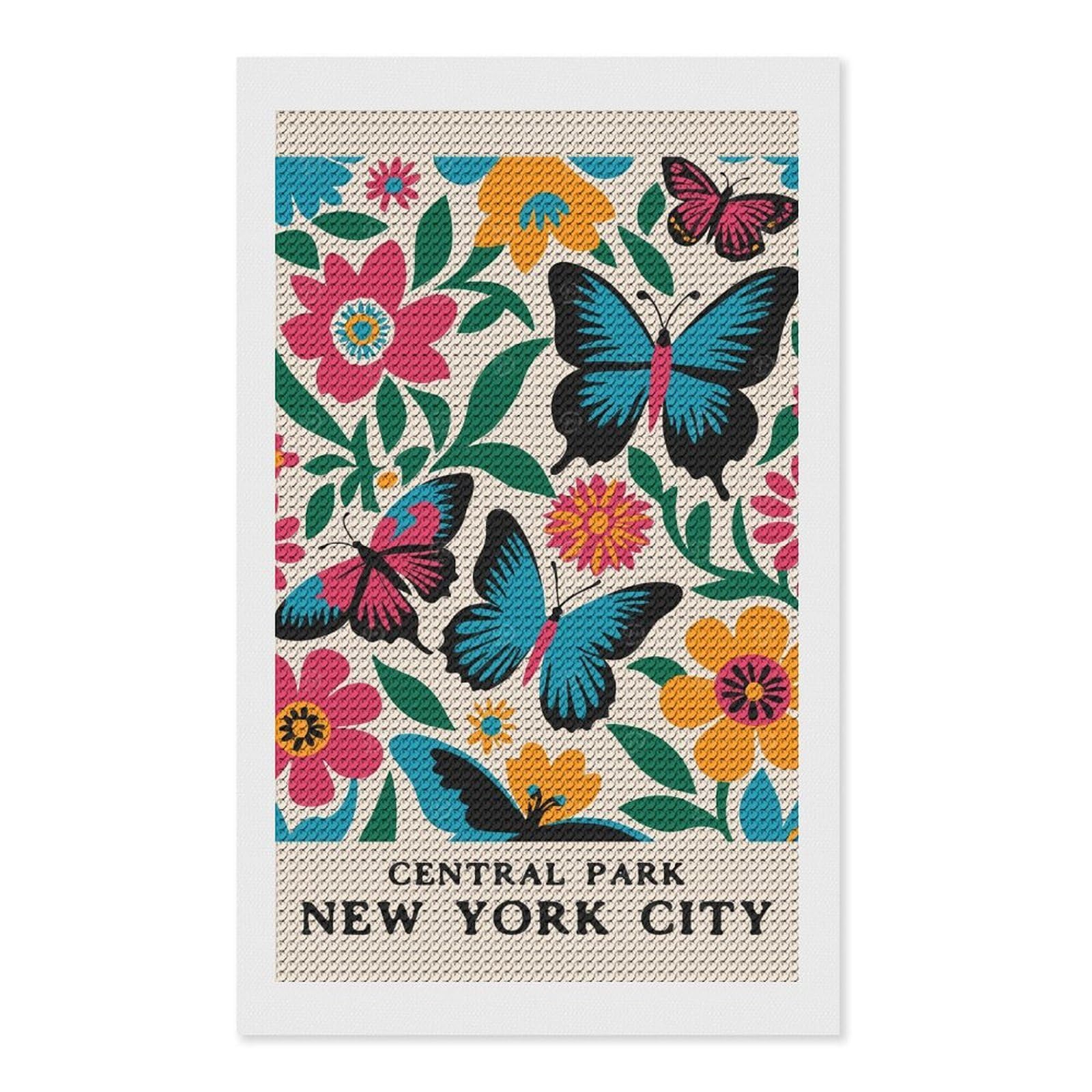 Junmoney Central Park Butterflies Diamond Painting Set 12"x20", Sparkling Round Gems, Decorate Your Room, Fun Craft Experience, Modern Decor