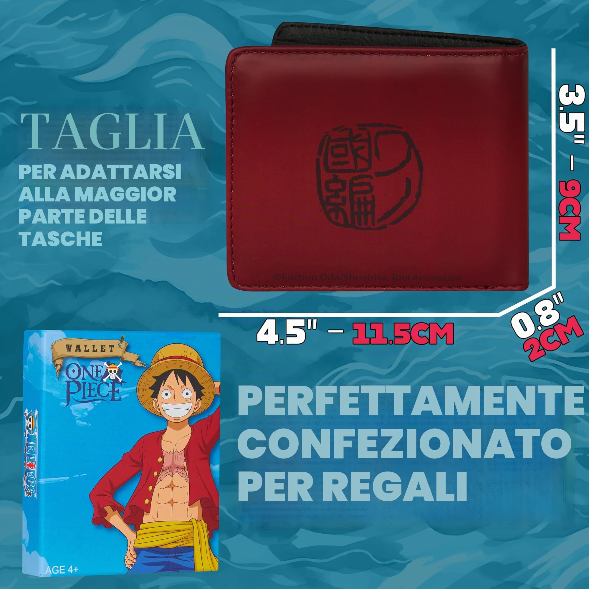 One Piece Portafoglio Ragazzo Uomo Bambini, Porta Carte e Porta Soldi Similpelle, Sottile Portafogli Anime, Accessori Viaggio (Borgogna)