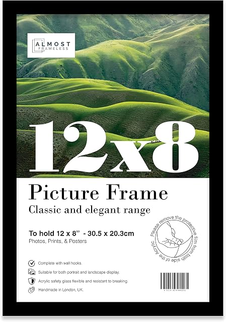 12x8 Inch Black Photo Frame Wall Mountable and Freestanding Picture Frame Standard Photograph Size, 12" X 8" (31 X 20cm)