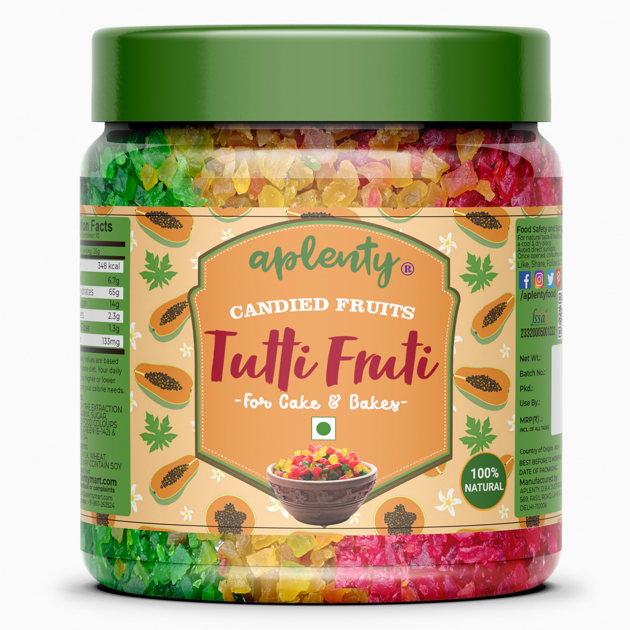 Aplenty Tutti Frutti-Cherries-Fresh Fruits -Tutti Frutti for Cake (900g)