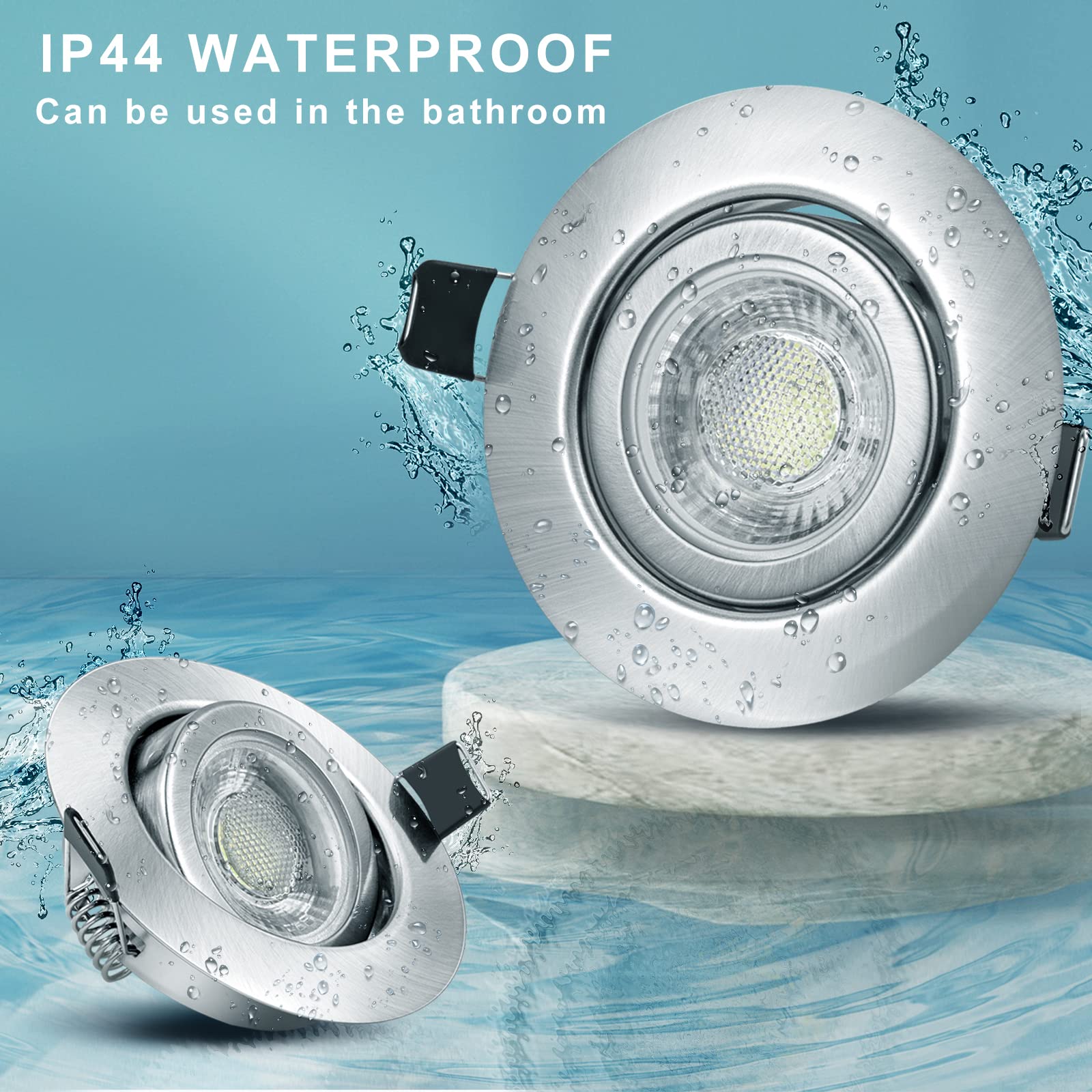 wowatt 10er Einbaustrahler LED 3 Stufig Dimmbar 7W Einbauleuchten 230V | Kaltweiß 6000K Flach 700lm Ersetzt 70W Halogen Spots LED IP44 Badeinbaustrahler Schwenkbar Rund 68mm Deckenspots Badezimmer