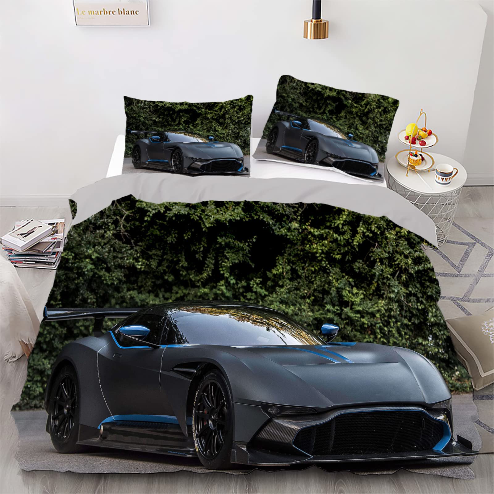 Housse de couette adaptée aux garçons filles et ados 90x190 cm motif voiture de course