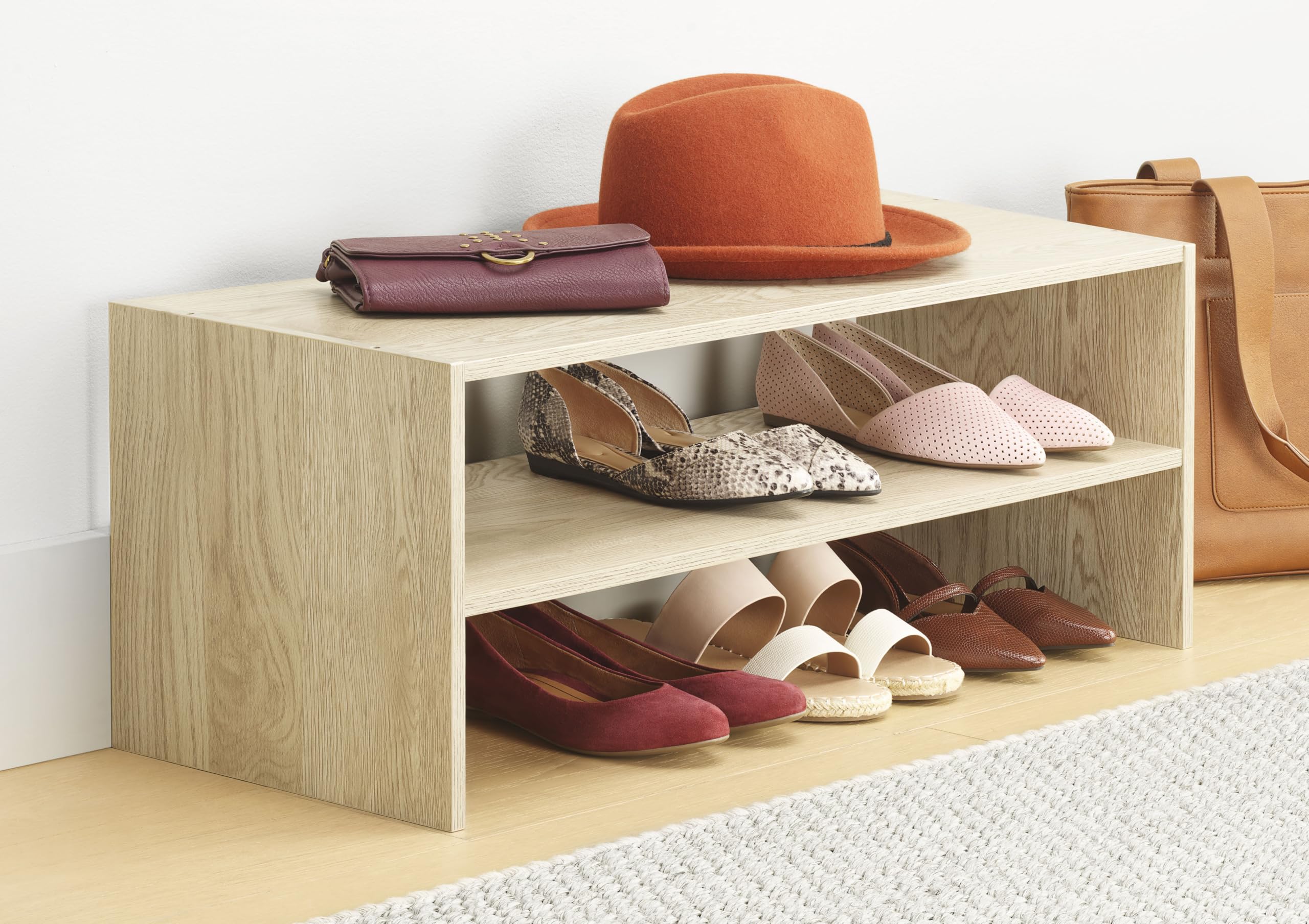 Amazon.com: Whitmor Wood Stackable 2-Shelf Shoe Rack, White Oak