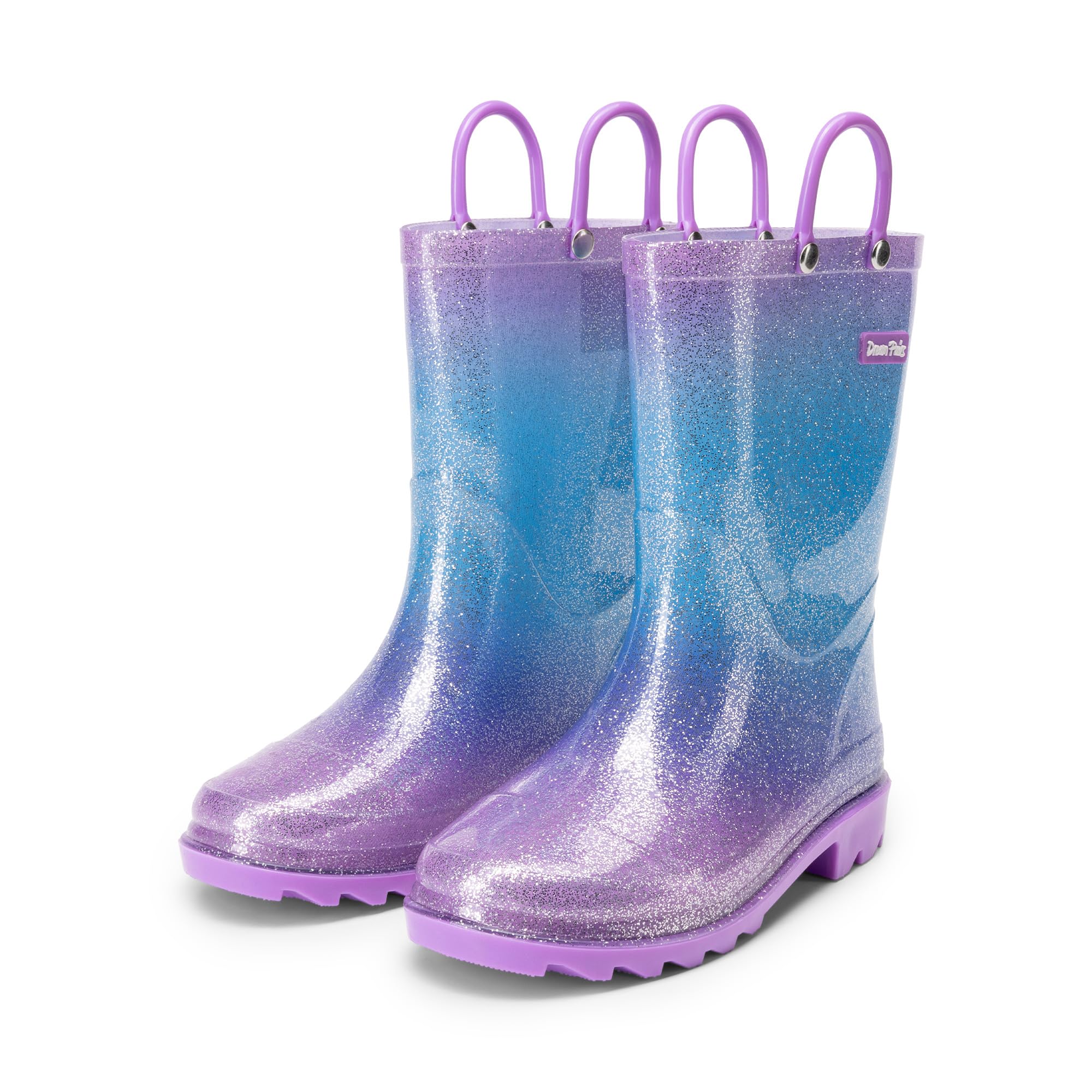 Kids Rain Boots Glitter Boys Girls with Easy-on Handles Sparkly Waterproof Boots Outdoor Playing Rain Boots Unisex-Child