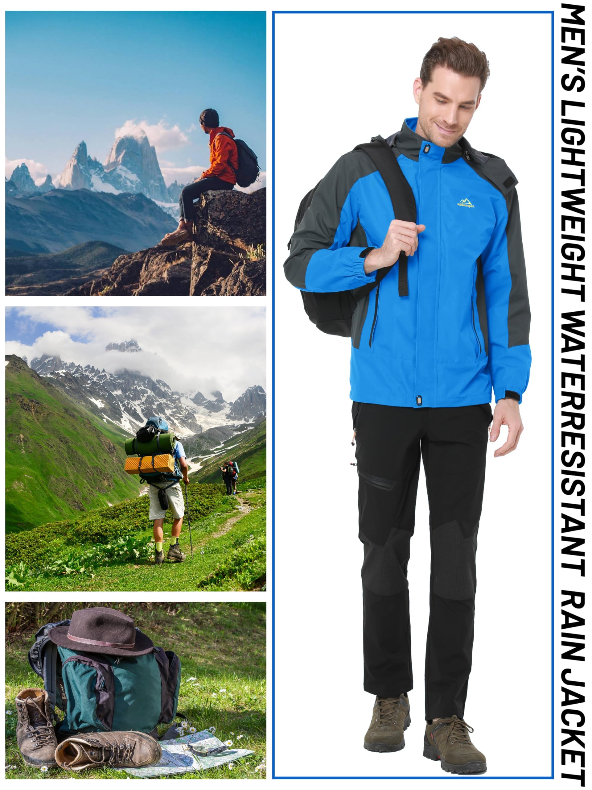 TACVASEN Chaqueta Ligera para Hombre Impermeable Chaqueta de montaña Chaqueta de Senderismo con Capucha