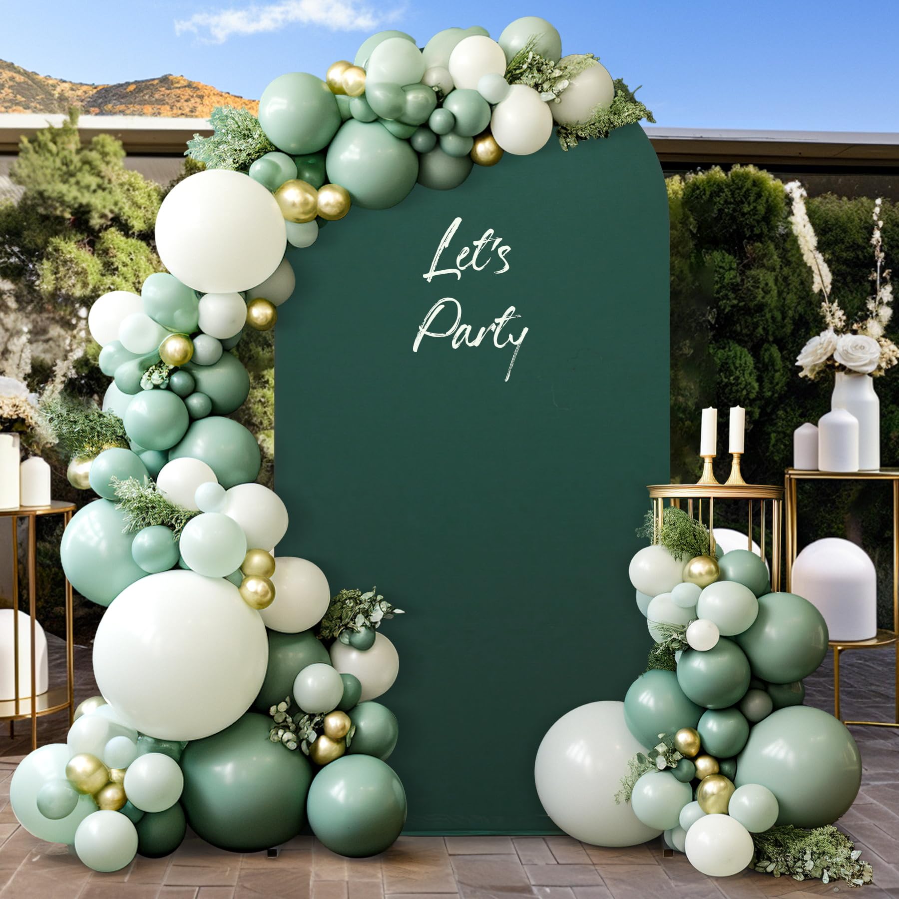 Party Talk 6FT Dark Green Arch Covers Wrinkle-Free Spandex Fitted Arch Stand Cover Wedding Arch Backdrop Covers with Zipper for Baby Shower Birthday