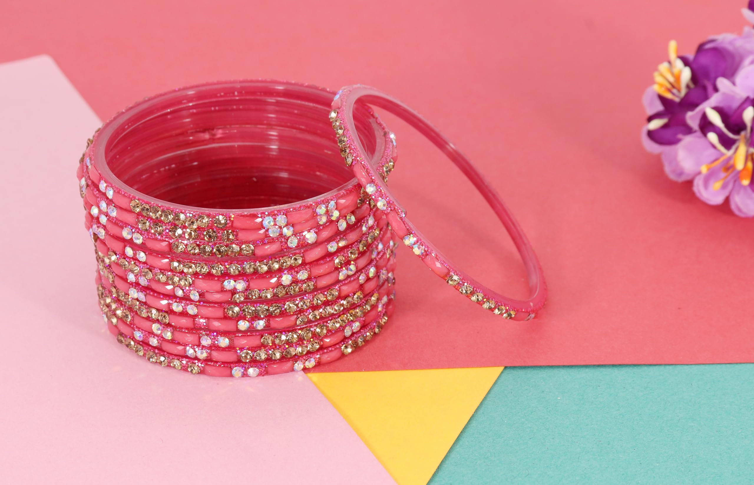 Glass Bangles With Zircon Stone Fancy Set - KS5-Combo_B-2.6