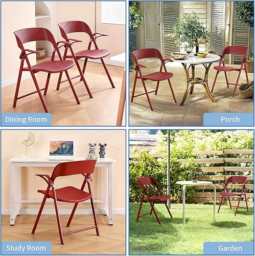 Miniatura 5 de KAIHAOWIN Paquete de 2 sillas plegables de plástico con reposabrazos, sillas plegables resistentes con marco de acero, sillas de invitados apilables