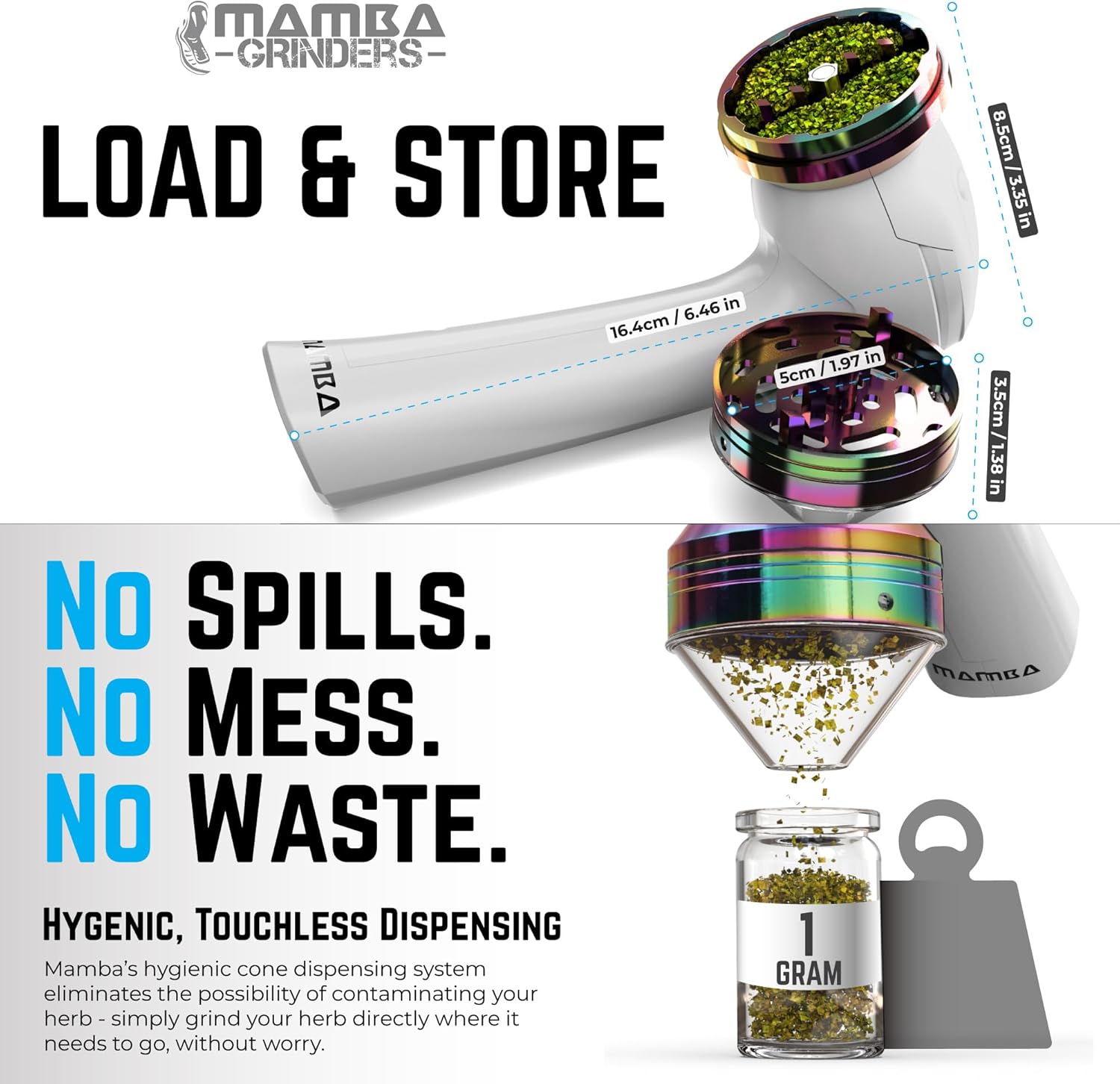 Mamba Original 1g Smoky USB Electric Herb Grinder. Small Portable Metal Herbal Machine & Spice Mill for the Kitchen