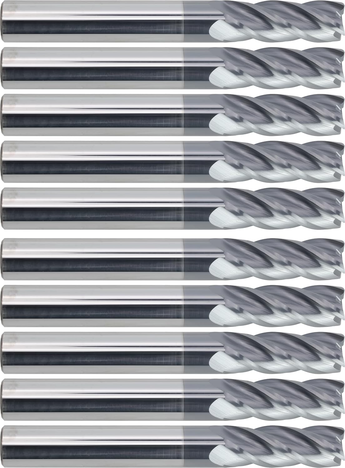 10 pcs Solid Carbide End Mills, Square Nose, AlCrN Coated, 5/16 Mill Diameter, 13/16 Length of Cut, 2 1/2 Overall Length, 4 Flute, Center Cutting