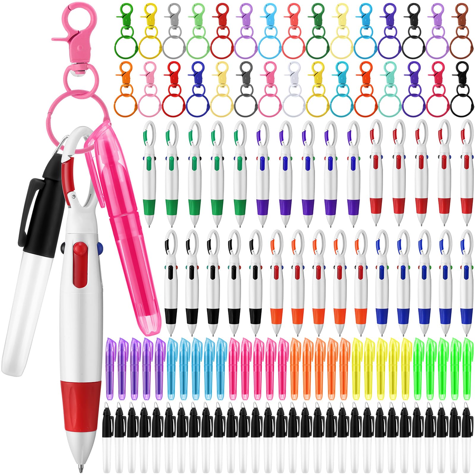 Fulmoon 120 Pcs Nurse Pen Set for Badge Accessories Retractable Ballpoint Pen Mini Highlighters Permanent Marker Nursing Keychain Clip Nurse Gifts