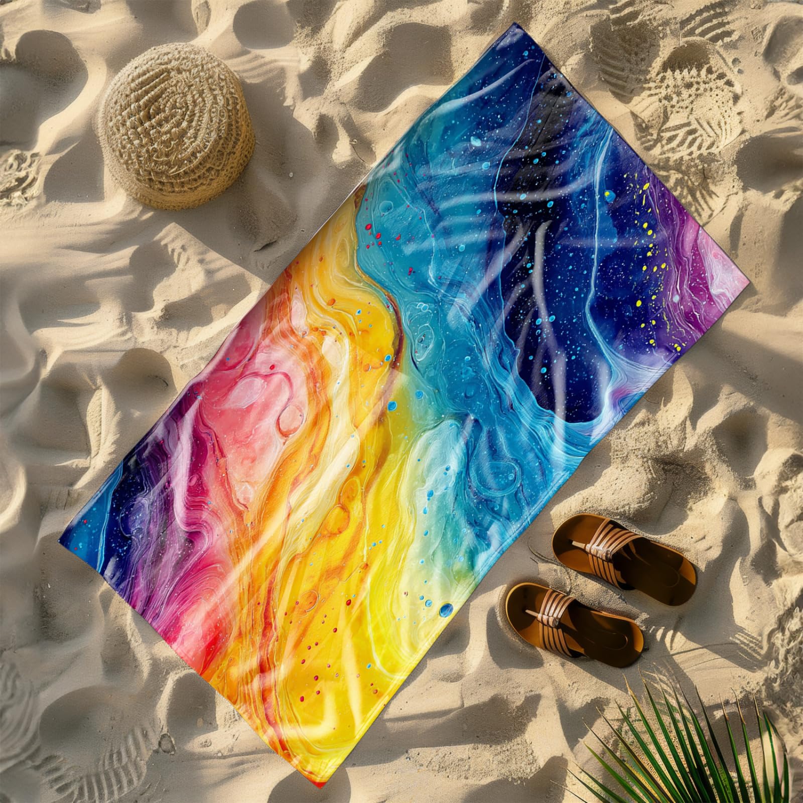 Generico Telo Mare Grande Astratto Giallo Blu | Microfibra Telo Mare Antisabbia Leggero Compatto Asciugatura Rapida Assorbente Per Piscina Bagno Lavabile Fino