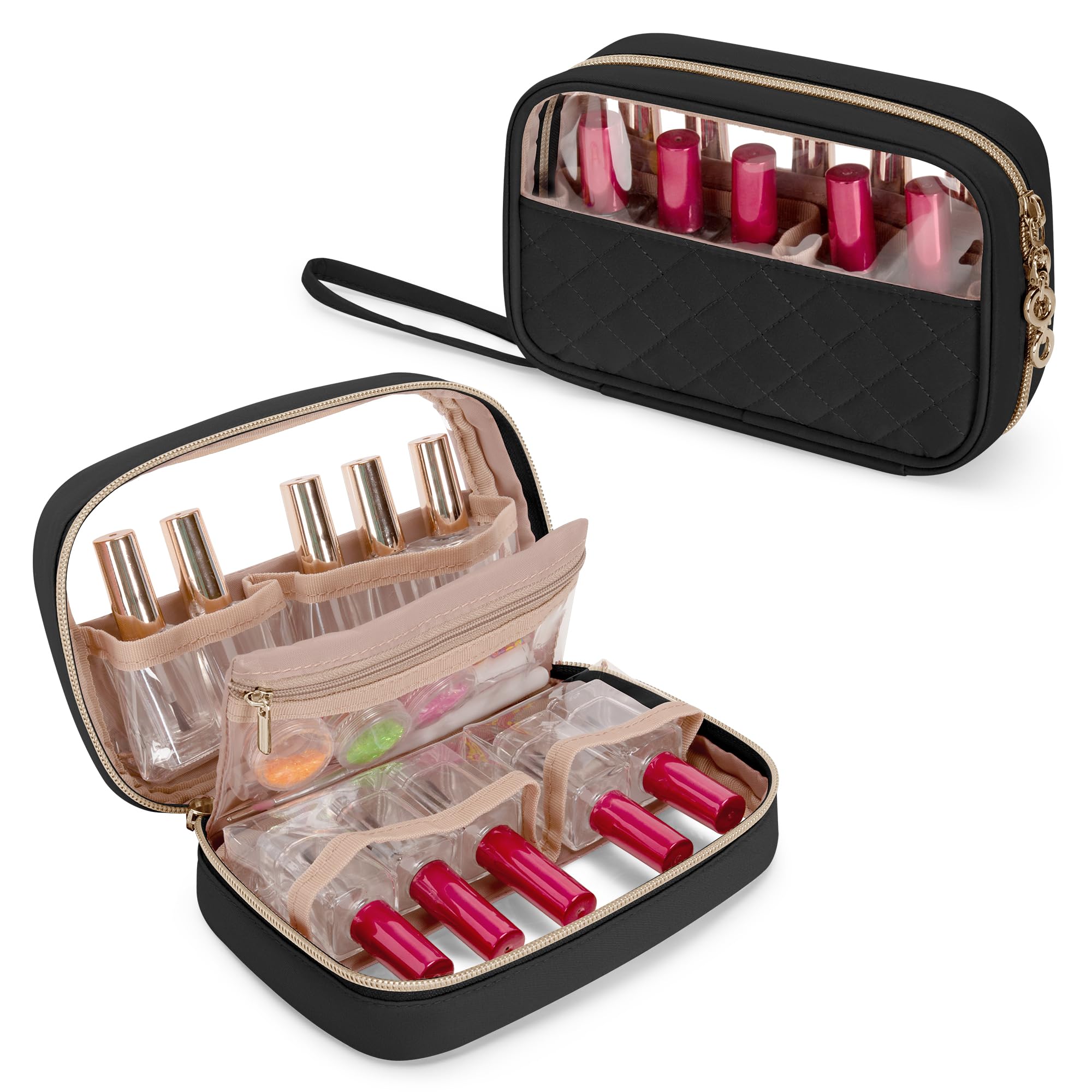 Yarwo ???????????????? ???????????? Nail Polish Organizer Holds 10 Bottles (15ml/0.5 fl.oz), Nail Polish Travel Bag with Visible Window, Multifunctional Nail Art Carrying Case for Manicure Kit, Black (Bag Only)