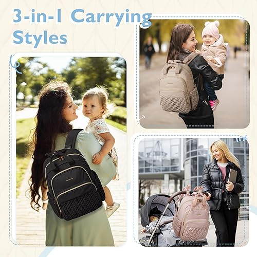 Miniatura 2 de mommore Mochila para pañales, elegante bolsa de viaje para bebé con bolsillos aislados, cambiador y correas para cochecito para niños pequeños
