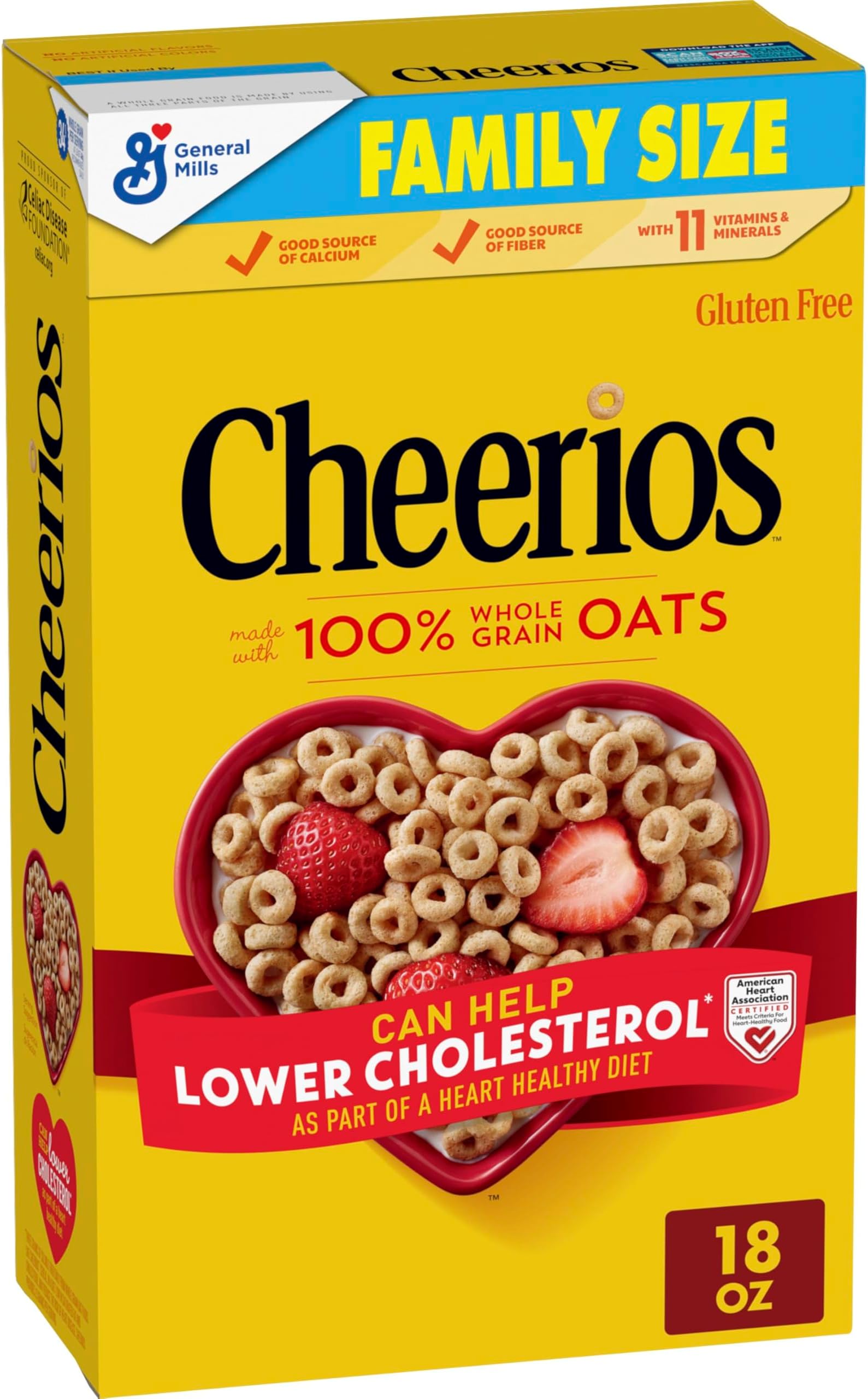 Cheerios, Heart Healthy Gluten Free Breakfast Cereal, Family Size, 18 oz