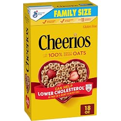 Cheerios, Heart Healthy Gluten Free Breakfast Cereal, Family Size, 18 oz | 100% Whole Grain Oats, Soluble Fiber for Cholesterol, 34g Whole Grain, 11 Vitamins & Minerals