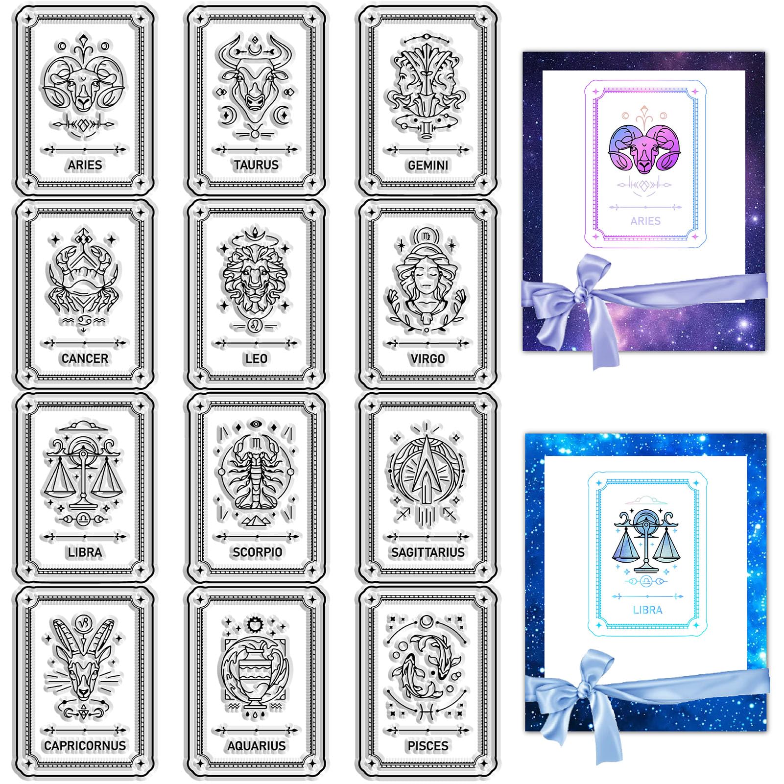 CRASPIRE Constellation Clear Stamps Zodiac Sign Patterns Text Transparent Rubber Stamps Silicone Seals Stamp Journal DIY Scrapbook Decoration Handmade Crafts Notebook